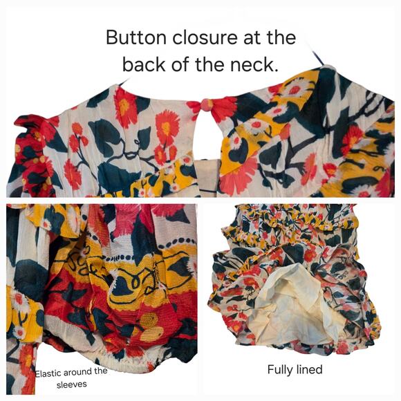 Farm Rio for Anthropologie Puff-Sleeve Fitted Mini-Dress NWT sz S Floral Ruffled - Picture 12 of 12